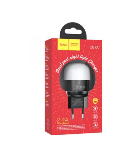 Зарядное устройство Sparkle Dual Port Night light  HOCO C87A / 2 x USB / Black