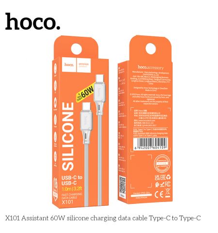 Кабель Type-C на Type-C HOCO “X101 Assistant” / 1m / Silicone / 60W / up to 3A / Gray