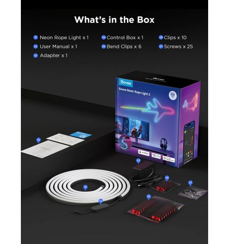 Неоновая веревочная лента GOVEE Neon Rope Strip Ligth 2 / 5m / Multicolor / Wi-Fi + BT / White