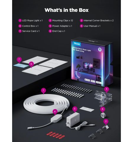 Неоновый шнур для облицовки стен GOVEE Neon Rope Light / 5m / Multicolor / Wi-Fi + BT