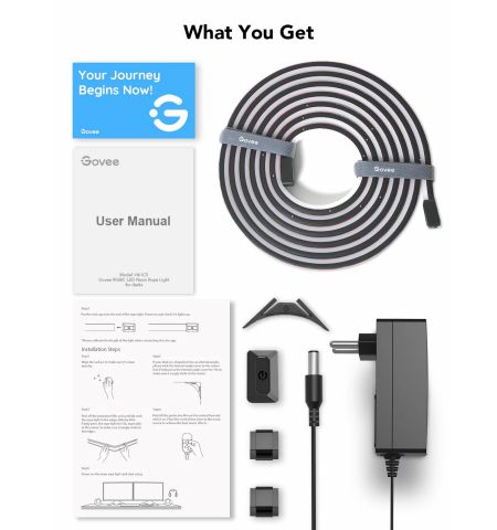 Неоновая световая веревка для столов Neon Rope Light for Desks GOVEE RGBIC LED / 5m / Multicolor / Wi-Fi / Bluetooth