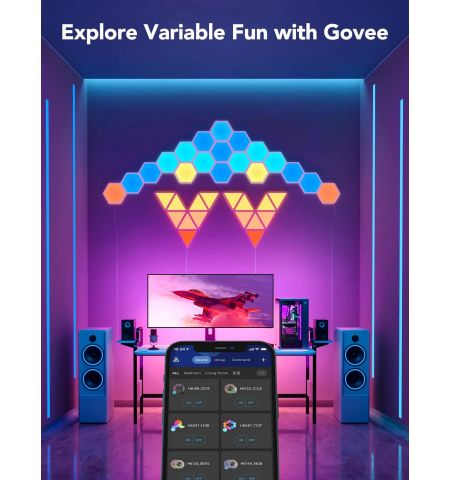 Шестиугольные световые панели GOVEE Glide Hexa Light Panels / 10 Pack / Wi-Fi + BT / Multicolor