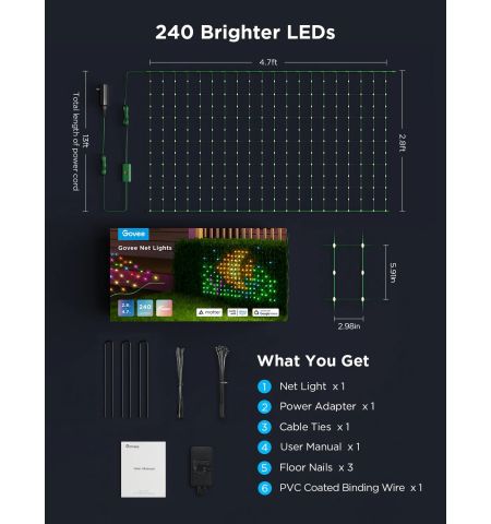 Наружные сетчатые светильники GOVEE RGBIC Net Lights 1.2*1.2m