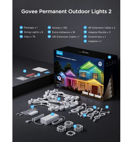 Наружное освещение GOVEE RGBICW Permanent Outdoor Lights 2 30M, 72 Lights
