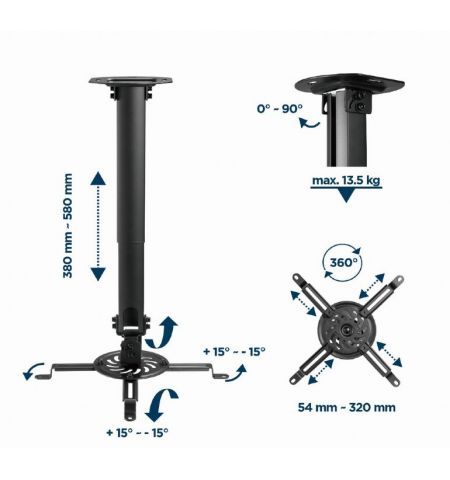 Регулируемое потолочное крепление для проектора Gembird CM-B-01/ 380 ~ 580 mm/ max 13kg/ Black