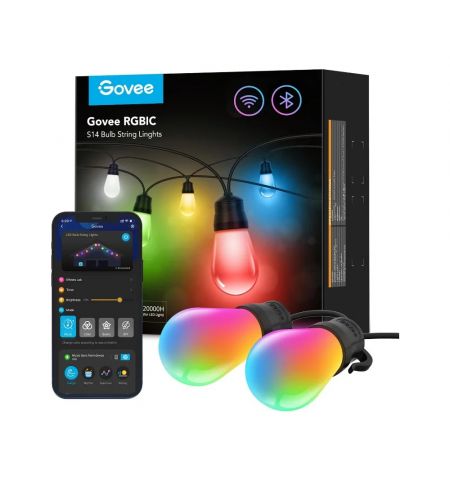 Наружняя светодиодная лента GOVEE RGBIC Smart Outdoor String Lights 15m, 15 Light Bulbs