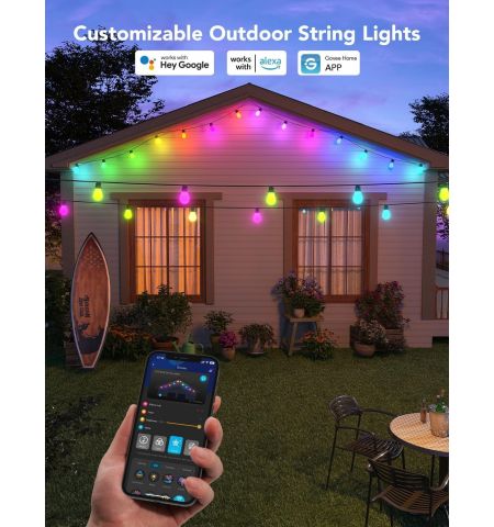 Наружняя светодиодная лента GOVEE RGBIC Smart Outdoor String Lights 15m, 15 Light Bulbs