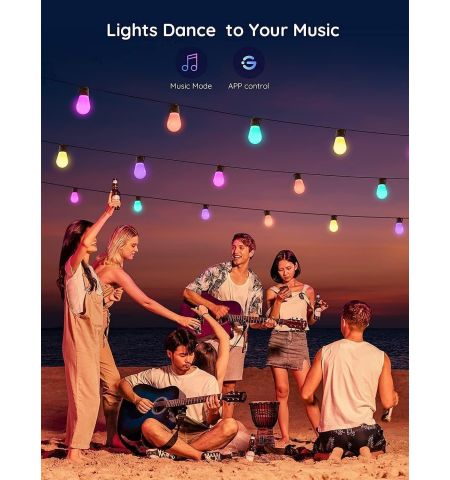 Наружняя светодиодная лента GOVEE RGBIC Smart Outdoor String Lights 15m, 15 Light Bulbs