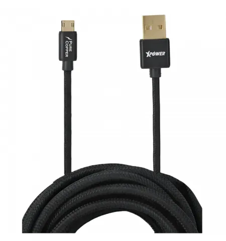 Кабель для зарядки и синхронизации Xpower Micro-USB Cable, Nylon, 2m, USB Type-A/micro-USB, 2м, Чёрный