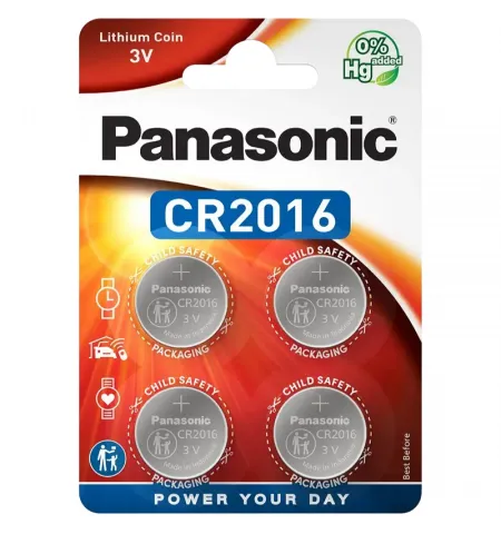 Дисковые батарейки Panasonic CR-2016EL, CR2016, 220мА·ч, 4шт.