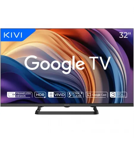 32" LED SMART Телевизор KIVI 32H710QB +PULT!, 1366x768 HD, Google TV, Чёрный