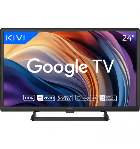 24" LED SMART Телевизор KIVI 24H710QB, 1366x768 HD, Google TV, Чёрный