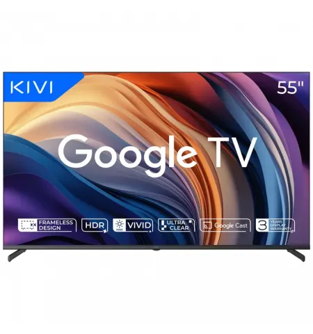 55" LED SMART Телевизор KIVI 55U710QB, 3840x2160 4K UHD, Google TV, Чёрный