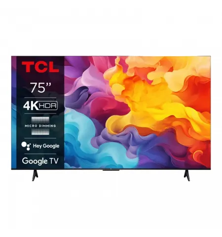 75" LED SMART Телевизор TCL 75V6B, 3840x2160 4K UHD, Google TV, Чёрный