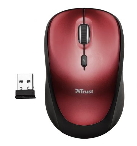 Trust Yvi Wireless Mouse - Red, 8m 2.4GHz, Micro receiver, 800-1600 dpi, 4 button, Rubber sides for comfort and grip, USB