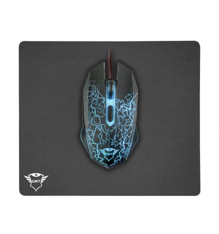 Trust GXT 783 Izza Gaming Mouse & Mouse Pad (245x210), Fully illuminated top, Rubberized top cover for a firm grip,  800 - 2400 dpi, 6 button, USB, Black