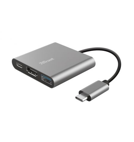 Trust Dalyx 3-in-1 Multiport USB-C Adapter, Stylish aluminium 3-in-1