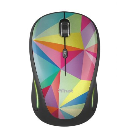 Trust Yvi FX Wireless Mouse - Geometrics, LED illumination in continuously changing colours, 8m 2.4GHz, Micro receiver, 800-1600 dpi, 4 button, Rubber sides for comfort and grip, USB