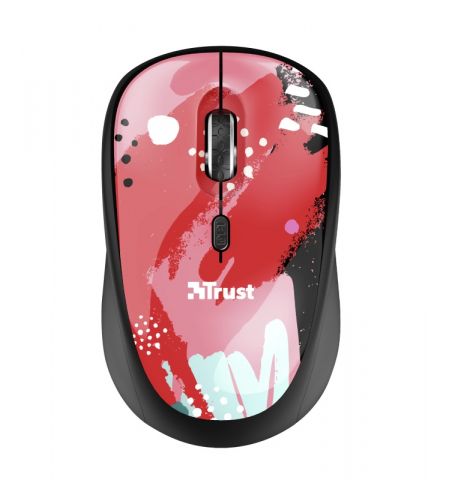 Trust Yvi Wireless Mouse - Red Brush, 8m 2.4GHz, Micro receiver, 800-1600 dpi, 4 button, Rubber sides for comfort and grip, USB