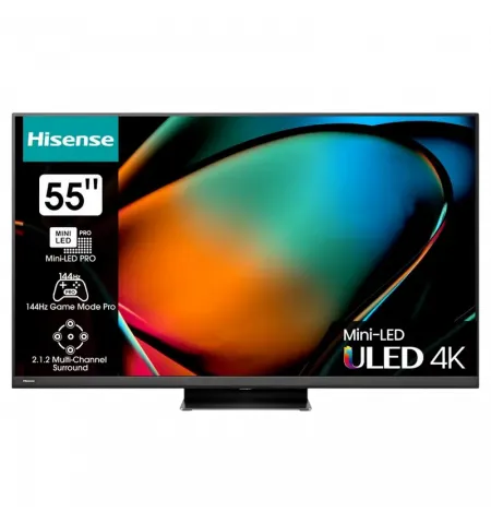 55" MiniLED SMART Телевизор Hisense 55U8KQ, 3840x2160 4K UHD, VIDAA U7.0, Чёрный