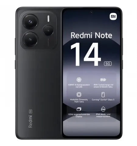 Смартфон Xiaomi Redmi Note 14 5G, 6Гб/128Гб, Midnight Black