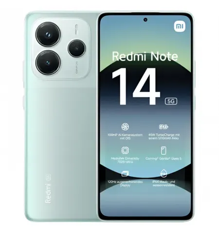 Смартфон Xiaomi Redmi Note 14 5G, 6Гб/128Гб, Кораллово-зеленый