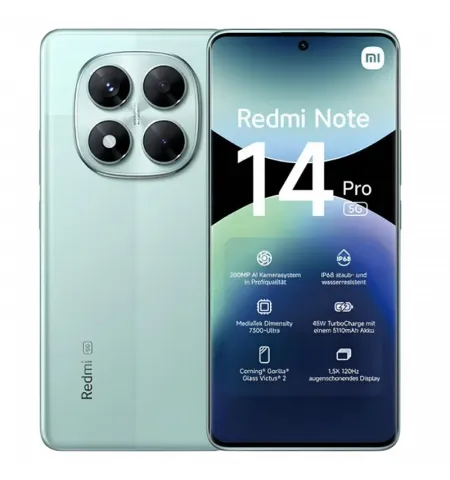 Смартфон Xiaomi Redmi Note 14 Pro 5G, 8Гб/256Гб, Кораллово-зеленый