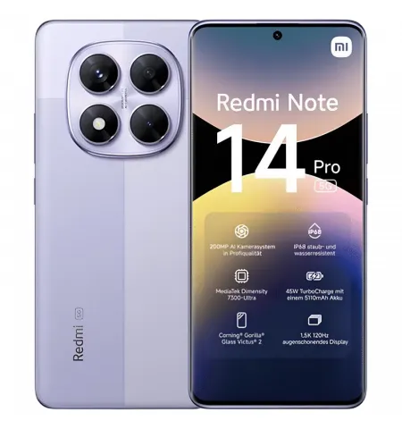 Смартфон Xiaomi Redmi Note 14 Pro 5G, 8Гб/256Гб, Lavender Purple