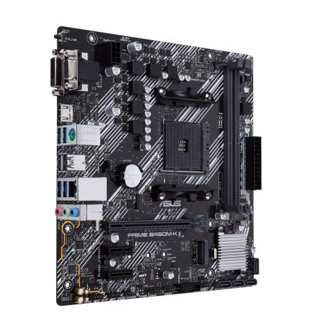 ASUS PRIME B450M-K II, Socket AM4, AMD B450, Dual 2xDDR4-4400, APU AMD graphics, VGA, DVI, HDMI, 1xPCIe X16, 4xSATA3, RAID, 1x M.2 slot, 2xPCIe X1, ALC887 7.1ch HDA, GbE LAN,  2xUSB3.1 Gen 2, 6xUSB3.2, 5X Pro.III, mATX