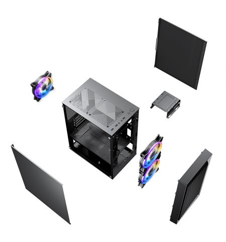 Carcasa 1STPLAYER BS-2 / no PSU / Side-Window / 3x120mm / mATX / Black