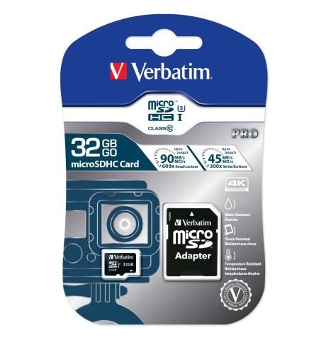 Карта памяти Verbatim Pro U3 microSD 64GB