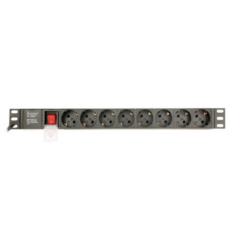 Gembird EG-PDU-014-C14, Power distribution unit (PDU), 8 Schuko sockets, 1U, 16A, C14 plug 3 m cable