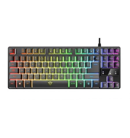 Trust Gaming GXT 833 Thado TKL Illuminated Keyboard, RU, Compact TKL design (80%) takes up limited space on your desk or in your bag, Anti-Ghosting: Up to 10 simultaneous key presses, 12 direct access media keys, USB,1.8m,  Black