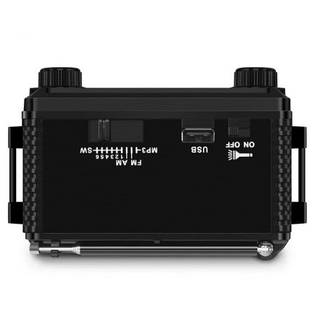 SVEN SRP-355 Black, FM/AM/SW Radio, 3W RMS, 8-band radio receiver, built-in audio files player from USB-fash, microSD and SD card storage devices, telescopic swivel antenna, built-in battery