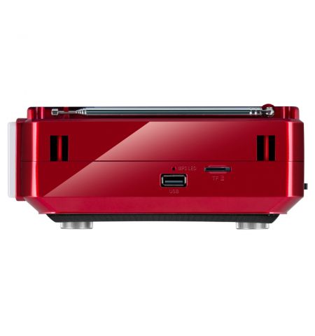 SVEN SRP-525 Red, FM/AM/SW Radio, 3W RMS, 8-band radio receiver, built-in audio files player from USB-fash, microSD and SD card storage devices, telescopic swivel antenna, built-in battery
