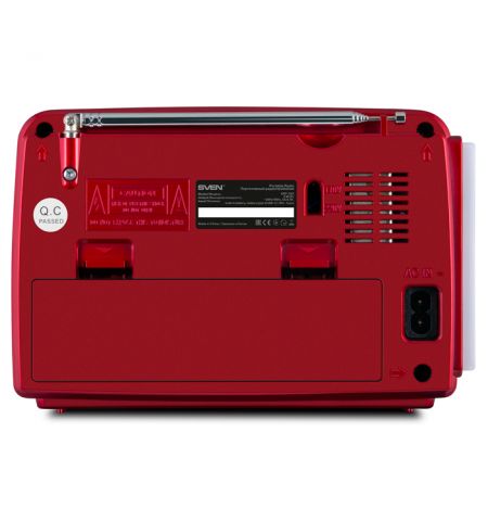 SVEN SRP-525 Red, FM/AM/SW Radio, 3W RMS, 8-band radio receiver, built-in audio files player from USB-fash, microSD and SD card storage devices, telescopic swivel antenna, built-in battery