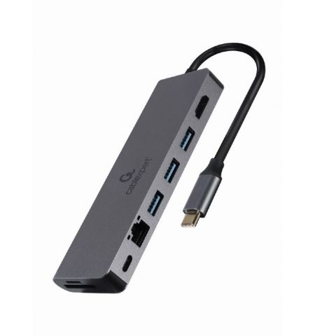 Многопортовый Адаптер Gembird A-CM-COMBO5-05/ USB-C/ 3xUSB-A/ 1xUSB-C (PD 100W)/ HDMI/ RJ45/ SD