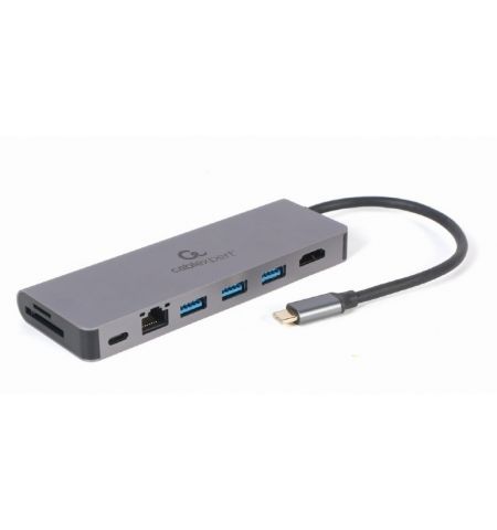 Многопортовый Адаптер Gembird A-CM-COMBO5-05/ USB-C/ 3xUSB-A/ 1xUSB-C (PD 100W)/ HDMI/ RJ45/ SD