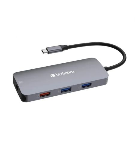 Многопортовый Адаптер Verbatim CMH-09/ USB-С/ 2xUSB-A 3.2/ 1xUSB-A 3.2(Gen 2)/ 2xUSB-C 3.2(Gen 2)/ HDMI/ RJ45/ SD/ microSD