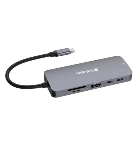 Многопортовый Адаптер Verbatim CMH-09/ USB-С/ 2xUSB-A 3.2/ 1xUSB-A 3.2(Gen 2)/ 2xUSB-C 3.2(Gen 2)/ HDMI/ RJ45/ SD/ microSD