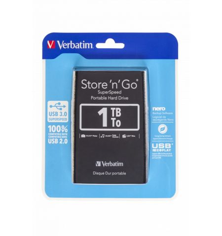 2.5” HDD Extern Verbatim Store 'n' Go G1 / USB3.0 / 1.0TB / Black