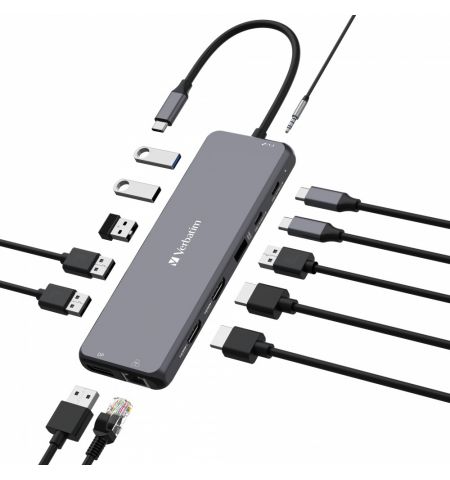 Многопортовый Адаптер Verbatim CMH-13/ USB-С/ 3xUSB-A 3.2/ 1xUSB-A 3.2(Gen2)/ 2xUSB-A/ 2xUSB-C/ 2xHDMI/ 1xDP/ RJ45