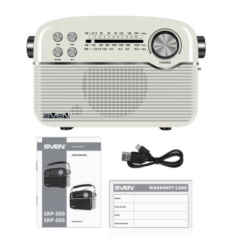 Колонка Портативная SVEN SRP-500, White / 3W / Bluetooth / FM/AM/SW Radio / USB / microSD