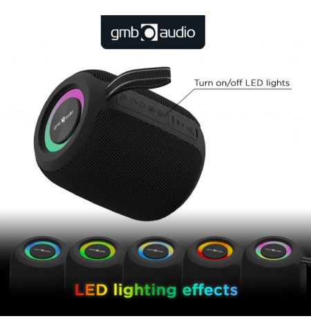 Колонка Портативная Gembird SPK-BT-LED-05-BK/ 8W / Bluetooth / microSD / USB / 1200 mAh