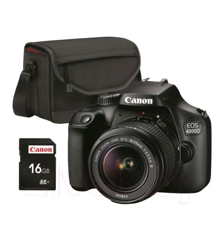 Зеркальная камера Canon EOS 4000D EF-S Kit 18-55mm III (3011C015AA) (с сумкой SB130 и картой памяти SD 16GB)