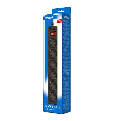 Фильтр сетевой SVEN SF-06E/ 6 Sockets/ 2300W/ 1.8m/ Black Фильтр сетевой SVEN SF-06E/ 6 Sockets/ 2300W/ 1.8m/ Black