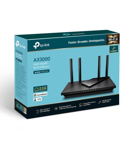Wi-Fi роутер TP-LINK Archer AX55 Pro / AX3000 Dual Band / Wi-Fi6 / Gigabit / 1x1 Gbps WAN/LAN port + 3xGigabit LAN ports + 1xUSB3.0/ 4 external antennas