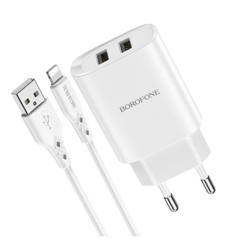 Настенное зарядное устройство Borofone с возможностью подключения USB к Lightning BN2 2xUSB 2.1A, белый