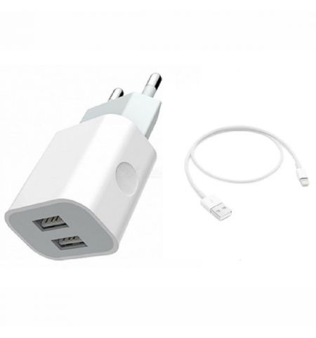 Jokade Настенное зарядное устройство с кабелем USB к Lightning Single Dual USB к Lightning Single Dual 5A Yiyue, белый