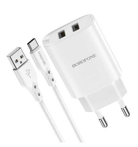 Настенное зарядное устройство Borofone с возможностью подключения USB к микро-USB 2xUSB 2.1A, белый